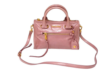 MIUMIU ミュウミュウ ヴィッテロ シャイン ２WAY ハンドバッグ ピンク レザー ショルダーバッグ ロゴ 5BB104 良品 中古 61767