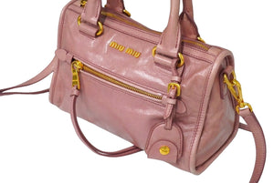 MIUMIU ミュウミュウ ヴィッテロ シャイン ２WAY ハンドバッグ ピンク レザー ショルダーバッグ ロゴ 5BB104 良品 中古 61767