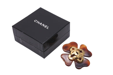 CHANEL シャネル ブローチ マーブル ハート ヴィンテージブローチ 95 P ブラウン ゴールド金具 アクセサリー 美品 中古 61777
