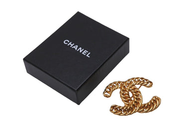 極美品 CHANEL シャネル ヴィンテージ チェーンココマーク ビッグブローチ ゴールド GP 中古 61778