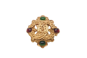 CHANEL シャネル カラーストーン ゴールド ブローチ 94A グリーン レッド ゴールド金具 アクセサリー 美品 中古 61781