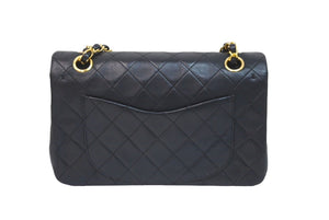 CHANEL シャネル Wフラップ マトラッセ チェーン ショルダーバッグ 23cm 1番台 ラムスキン ブラック ゴールド金具 美品 中古 61782