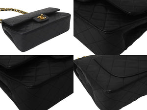 CHANEL シャネル Wフラップ マトラッセ チェーン ショルダーバッグ 23cm 1番台 ラムスキン ブラック ゴールド金具 美品 中古 61782