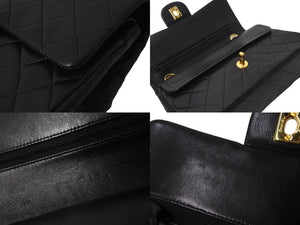 CHANEL シャネル Wフラップ マトラッセ チェーン ショルダーバッグ 23cm 1番台 ラムスキン ブラック ゴールド金具 美品 中古 61782