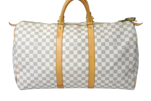 LOUIS VUITTON ルイヴィトン キーポル 50 ボストンバッグ N41430 ダミエアズールキャンバス ホワイト 良品 中古 61790