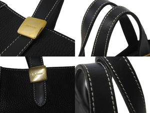 BURBERRY バーバリー ハンドバッグ ゴールドプレート ノバチェック ホースマーク ジャガード織り レザー ブラック 美品 中古 61815