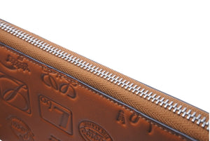 極美品 LOEWE ロエベ 長財布 170周年 シグネチャー ラウンドジップ アナグラム エンボス加工 ブラウン レザー 中古 61816