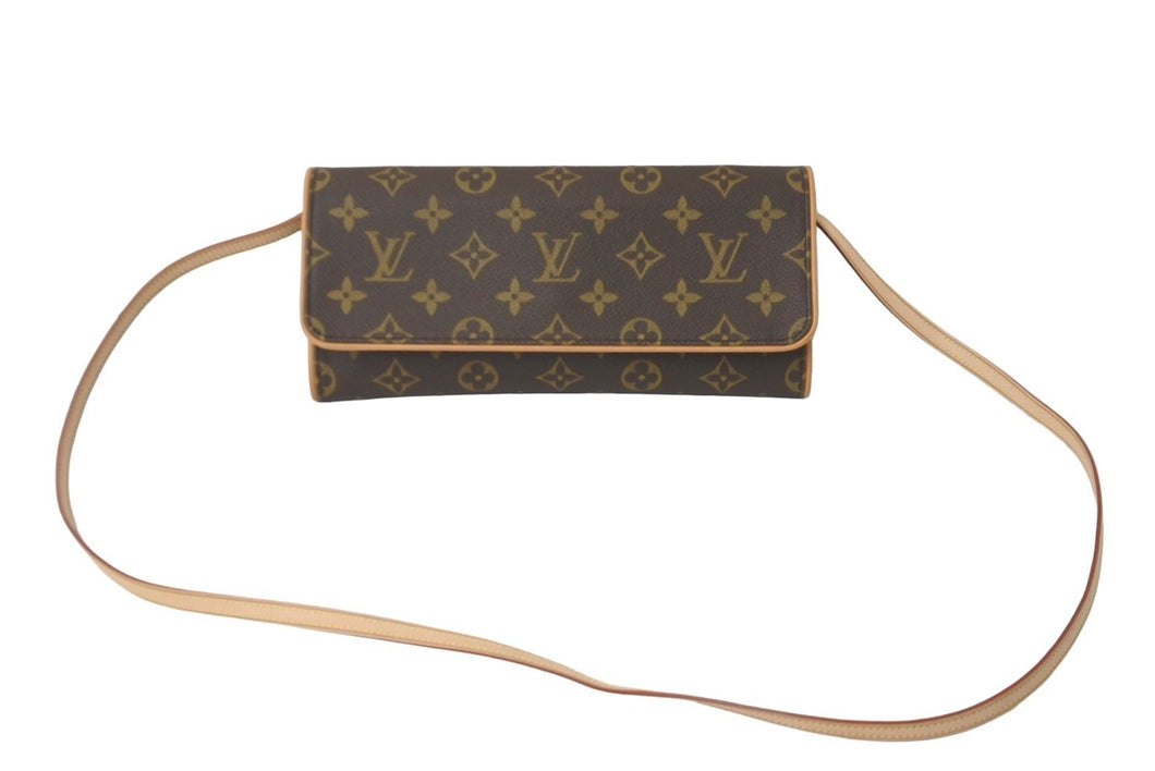 極美品 LOUIS VUITTON ルイヴィトン モノグラム ポシェットツインGM ショルダーバッグ M51852 ブラウン ゴールド金具 中古 61817