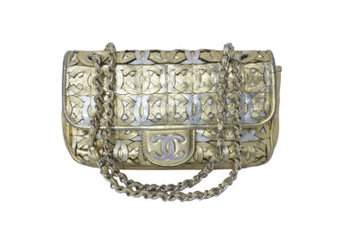 CHANEL シャネル ココマークパッチワーク CCチェーンショルダーバッグ ゴールド シルバー金具 12番台 総柄 美品 中古 61824