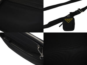 PRADA プラダ ショルダーバッグ ミニポーチ 2VH116 テッスート ネロ ジャッロ ナイロン カーフ ブラック イエロー 美品 中古 61829 