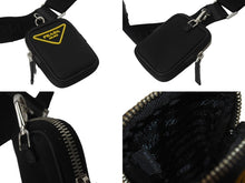 画像をギャラリービューアに読み込む, PRADA プラダ ショルダーバッグ ミニポーチ 2VH116 テッスート ネロ ジャッロ ナイロン カーフ ブラック イエロー 美品 中古 61829 