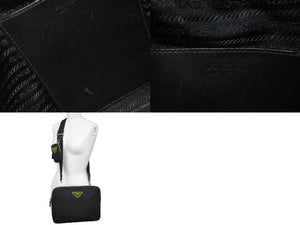 PRADA プラダ ショルダーバッグ ミニポーチ 2VH116 テッスート ネロ ジャッロ ナイロン カーフ ブラック イエロー 美品 中古 61829 
