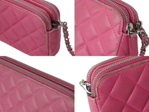 CHANEL シャネル 長財布 27番台 キルテッド ラムスキン チェーンウォレット ココマーク ピンク シルバー金具 良品 中古 61832