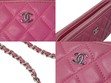 Load image into Gallery viewer, CHANEL シャネル 長財布 27番台 キルテッド ラムスキン チェーンウォレット ココマーク ピンク シルバー金具 良品 中古 61832