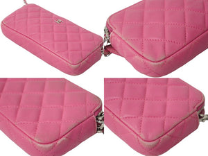 CHANEL シャネル 長財布 27番台 キルテッド ラムスキン チェーンウォレット ココマーク ピンク シルバー金具 良品 中古 61832