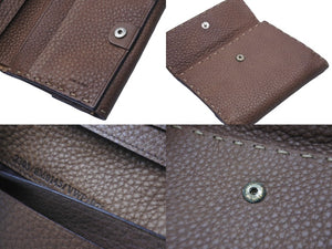 FENDI フェンディ セレリア 二つ折り財布 Wスナップ 8M0145 パンチンクデザイン レザー ブラウン シルバー金具 美品 中古 61834 