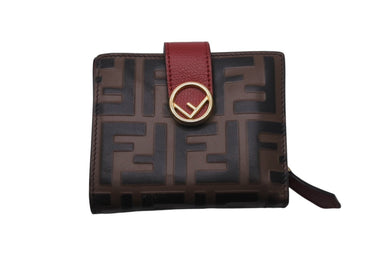 FENDI フェンディ エフイズ フェンディ 二つ折り財布 8M0386AAFMF13VK ブラウン レッド ゴールド金具 中古 61835 