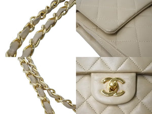 CHANEL シャネル フラップ ショルダーバッグ ラムスキン 0番台 中マトラッセ 25cm 縦長 ゴールド金具 ベージュ 中古 61838