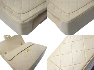 CHANEL シャネル フラップ ショルダーバッグ ラムスキン 0番台 中マトラッセ 25cm 縦長 ゴールド金具 ベージュ 中古 61838