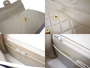 CHANEL シャネル フラップ ショルダーバッグ ラムスキン 0番台 中マトラッセ 25cm 縦長 ゴールド金具 ベージュ 中古 61838