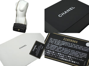 極美品 CHANEL シャネル チェーンショルダーバッグ シングルフラップ ウェーブ マトラッセ25 21番台 ラムスキン ブラック ゴールド金具 中古 61840