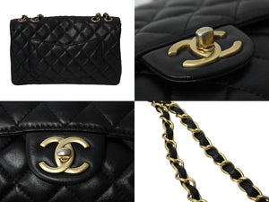 極美品 CHANEL シャネル チェーンショルダーバッグ シングルフラップ ウェーブ マトラッセ25 21番台 ラムスキン ブラック ゴールド金具 中古 61840