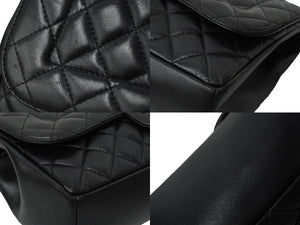 極美品 CHANEL シャネル チェーンショルダーバッグ シングルフラップ ウェーブ マトラッセ25 21番台 ラムスキン ブラック ゴールド金具 中古 61840
