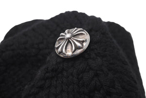 極美品 CHROME HEARTS クロムハーツ クロスパッチ カシミア ビーニー ニットキャップ ブラック 牛革 シルバー925 中古 61845