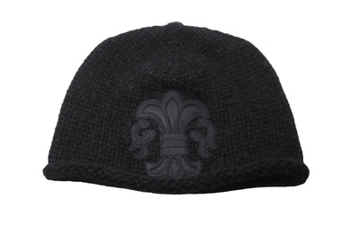 極美品 CHROME HEARTS クロムハーツ ビーニー ニットキャップ カシミヤ フレアボタン フレアパッチ ブラック 中古 61847