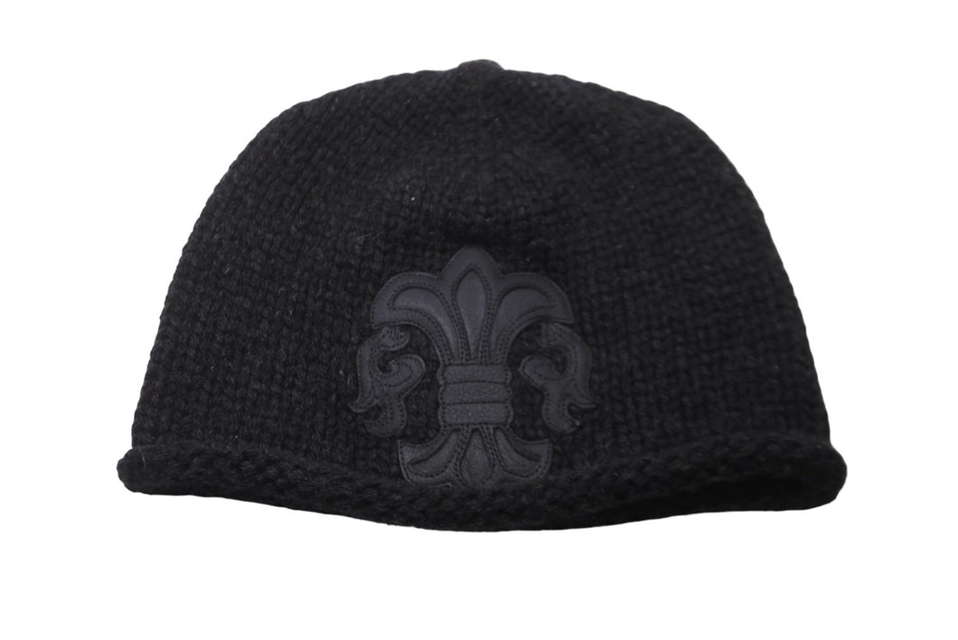 極美品 CHROME HEARTS クロムハーツ ビーニー ニットキャップ カシミヤ フレアボタン フレアパッチ ブラック 中古 61847