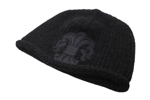 極美品 CHROME HEARTS クロムハーツ ビーニー ニットキャップ カシミヤ フレアボタン フレアパッチ ブラック 中古 61847