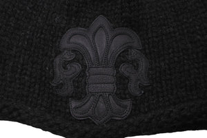 極美品 CHROME HEARTS クロムハーツ ビーニー ニットキャップ カシミヤ フレアボタン フレアパッチ ブラック 中古 61847