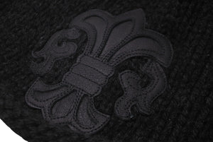 極美品 CHROME HEARTS クロムハーツ ビーニー ニットキャップ カシミヤ フレアボタン フレアパッチ ブラック 中古 61847