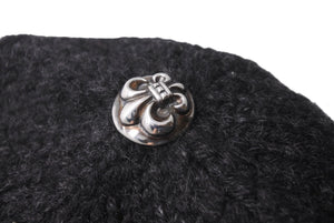 極美品 CHROME HEARTS クロムハーツ ビーニー ニットキャップ カシミヤ フレアボタン フレアパッチ ブラック 中古 61847
