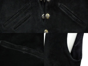 CHROME HEARTS クロムハーツ 8Bクロスボタン スエード ベスト サイズS 牛革 シルバー925 ブラック 2216-304-0555 美品 中古 61852