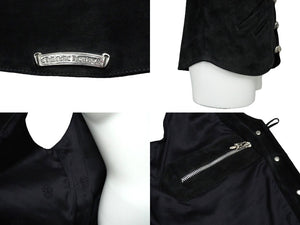 CHROME HEARTS クロムハーツ 8Bクロスボタン スエード ベスト サイズS 牛革 シルバー925 ブラック 2216-304-0555 美品 中古 61852