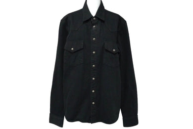 CHROME HEARTS クロムハーツ 長袖デニムシャツ クロスボタン クロスパッチ コットン ブラック シルバー925 Ｍ 美品 中古 61853
