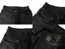 Load image into Gallery viewer, CHROME HEARTS クロムハーツ クロスボールボタン フレアニー レザーパンツ サイズ31 シルバー925 レザー ブラック 美品 中古 61854
