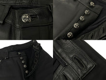 Load image into Gallery viewer, CHROME HEARTS クロムハーツ クロスボールボタン フレアニー レザーパンツ サイズ31 シルバー925 レザー ブラック 美品 中古 61854