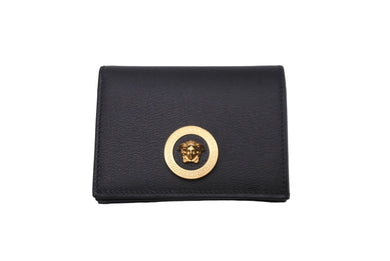 極美品 VERSACE ヴェルサーチ 二つ折り財布 レザー ブラック メデューサロゴ ゴールド金具 イタリア製 中古 61906 