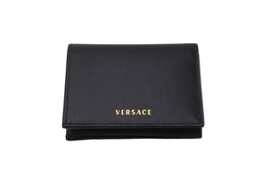 極美品 VERSACE ヴェルサーチ 二つ折り財布 レザー ブラック メデューサロゴ ゴールド金具 イタリア製 中古 61906 