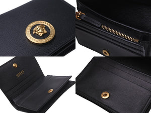 極美品 VERSACE ヴェルサーチ 二つ折り財布 レザー ブラック メデューサロゴ ゴールド金具 イタリア製 中古 61906 