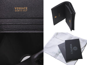 極美品 VERSACE ヴェルサーチ 二つ折り財布 レザー ブラック メデューサロゴ ゴールド金具 イタリア製 中古 61906 