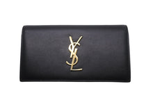 画像をギャラリービューアに読み込む, YVES SAINT LAURENT イヴ サンローラン エンブローブ ウォレット 長財布 ブラック エンボスレザー ゴールド金具 美品 中古 61908 