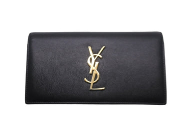 YVES SAINT LAURENT イヴ サンローラン エンブローブ ウォレット 長財布 ブラック エンボスレザー ゴールド金具 美品 中古 61908 