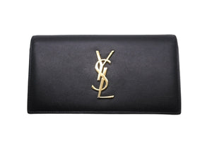 YVES SAINT LAURENT イヴ サンローラン エンブローブ ウォレット 長財布 ブラック エンボスレザー ゴールド金具 美品 中古 61908 