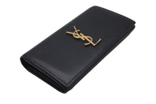 画像をギャラリービューアに読み込む, YVES SAINT LAURENT イヴ サンローラン エンブローブ ウォレット 長財布 ブラック エンボスレザー ゴールド金具 美品 中古 61908 