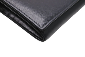 YVES SAINT LAURENT イヴ サンローラン エンブローブ ウォレット 長財布 ブラック エンボスレザー ゴールド金具 美品 中古 61908 