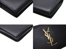 画像をギャラリービューアに読み込む, YVES SAINT LAURENT イヴ サンローラン エンブローブ ウォレット 長財布 ブラック エンボスレザー ゴールド金具 美品 中古 61908 
