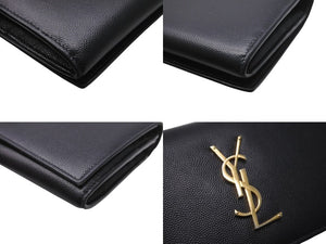 YVES SAINT LAURENT イヴ サンローラン エンブローブ ウォレット 長財布 ブラック エンボスレザー ゴールド金具 美品 中古 61908 